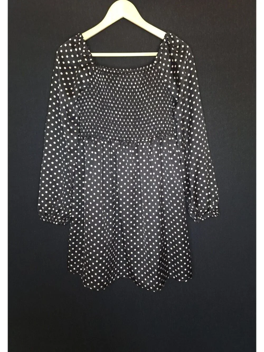 💙 Gap Kids Girls XXL 14-16 Womens Size S Black Polka Dot Smocked Puff Sleeve Dr